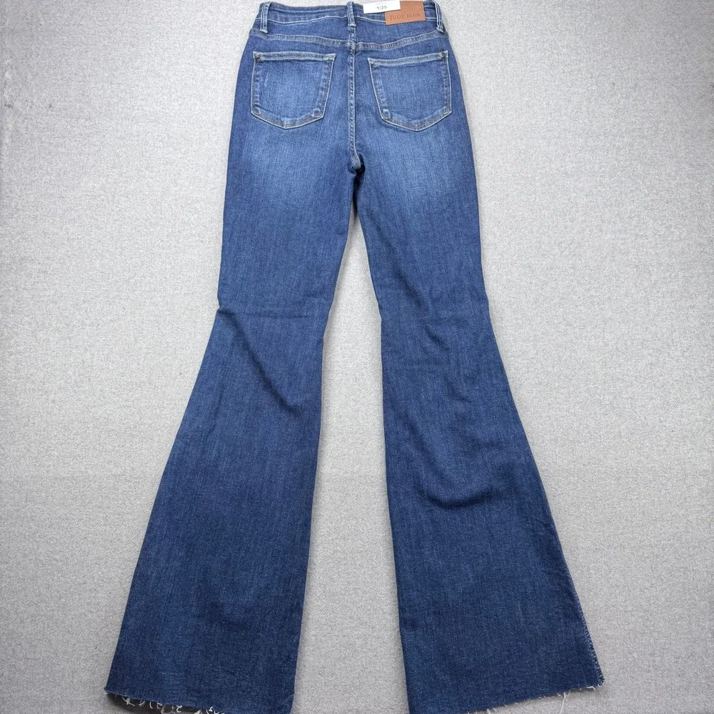 Judy Blue High Rise Control Top Distressed Flare Jeans Womens 1/25 Dark Blue NWT